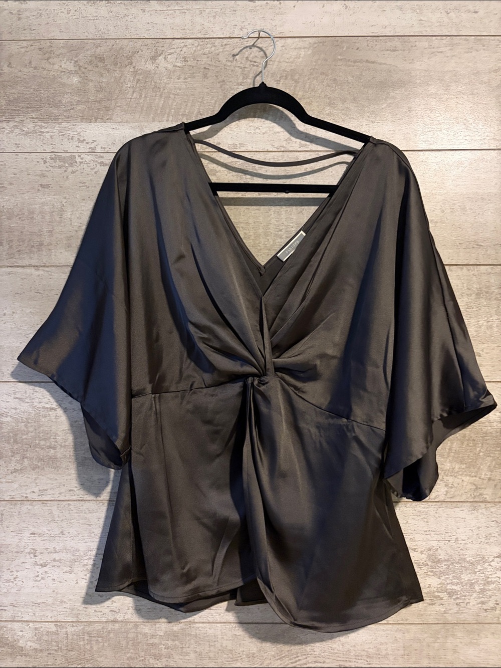 Pleione Satin Twist-Front Tunic - Grey/Brown